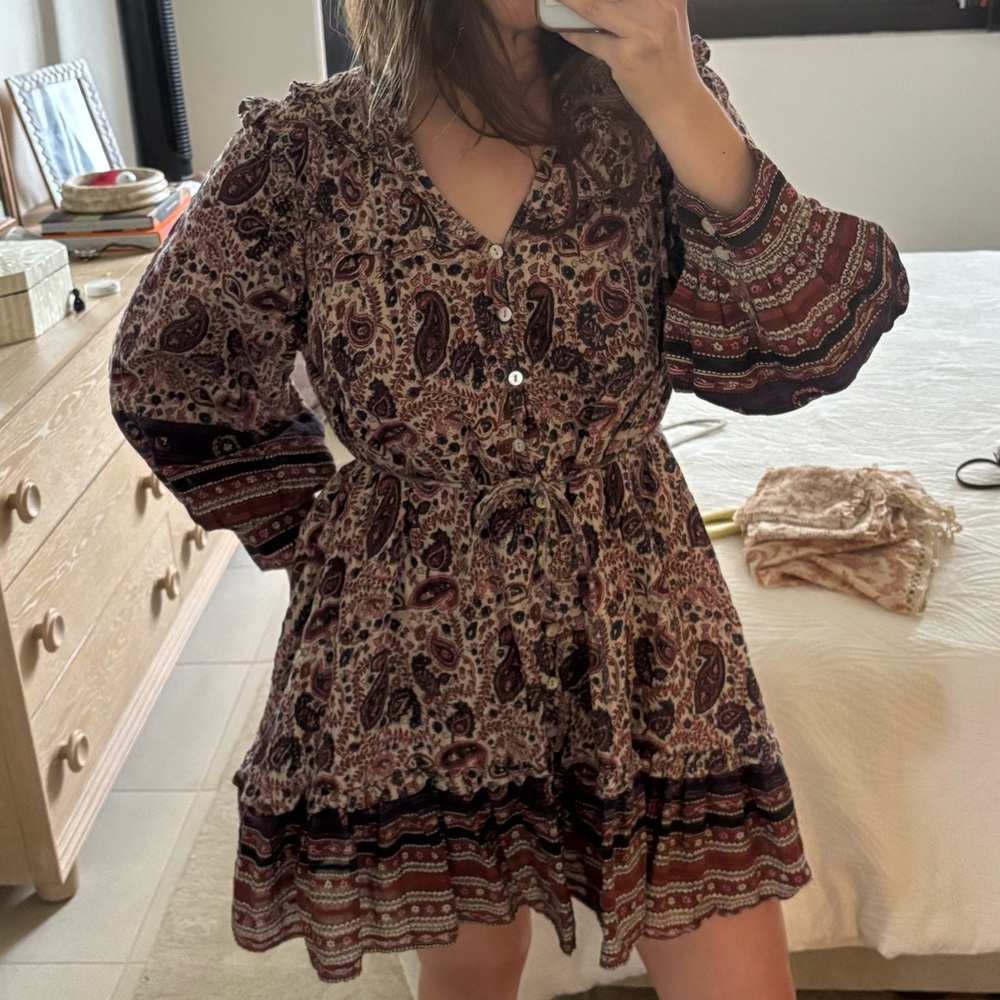 Cleobella Boho Paisley Tiered Mini Dress - Brown